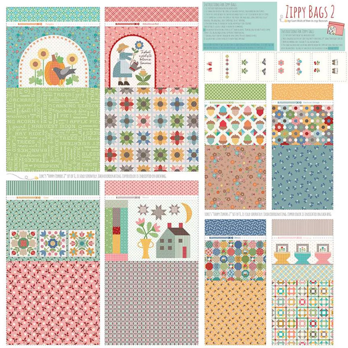 Calico Zippy Bags Panel by Lori Holt - 54" x 54" Cotton Canvas