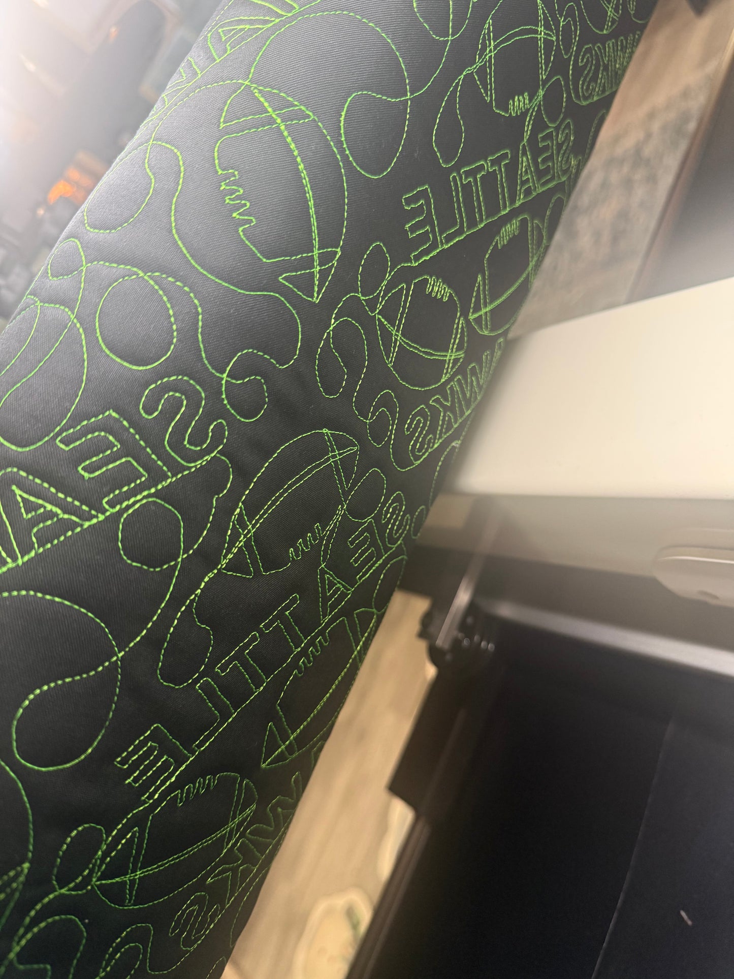 Seattle Seahawks Table Runner — Custom Free-Motion Quilted