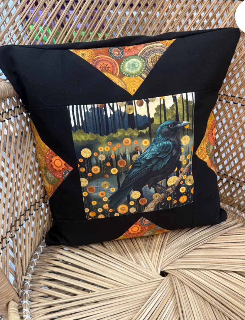 "Handmade quilted throw pillow with decorative fabric and professional finishing"