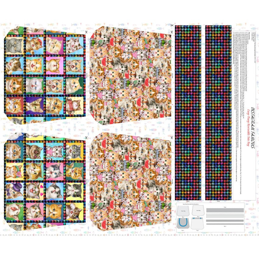 "Pre-printed tote bag fabric panel with Instagram-inspired modern design for easy sewing"