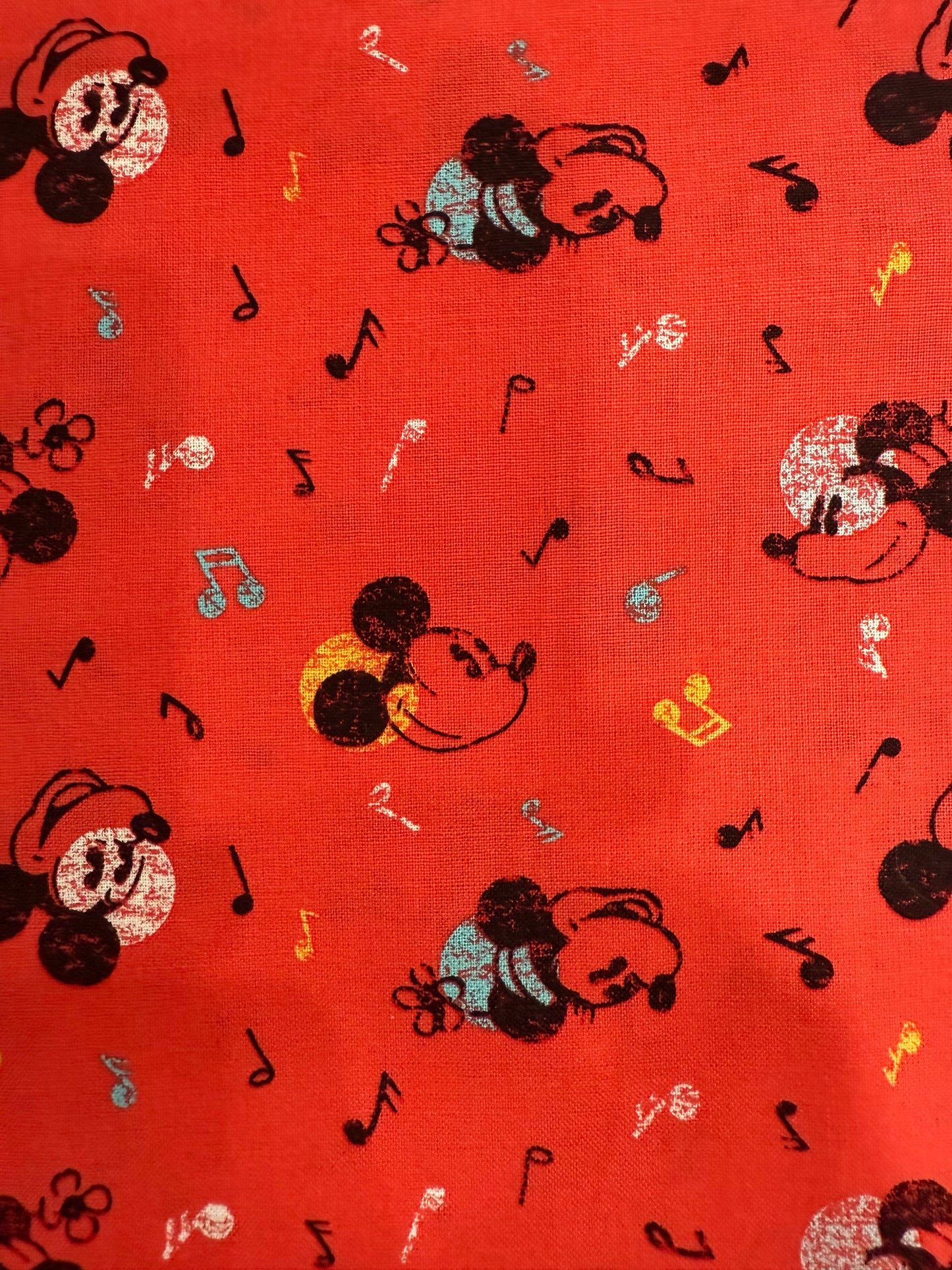 Disney Mickey Mouse Musical Notes Red Cotton Quilting Fabric