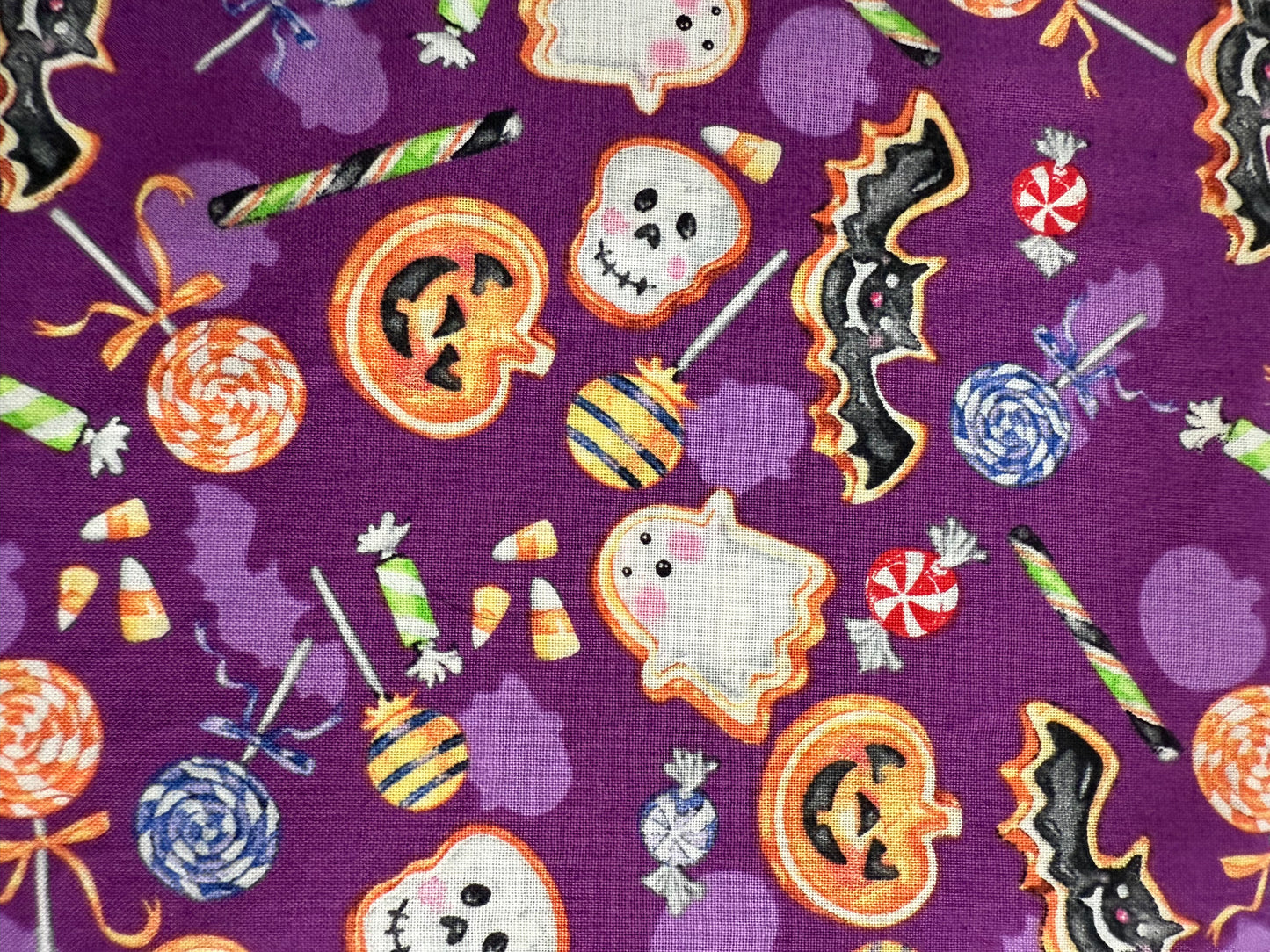 Halloween Cookie Treats on Purple Cotton Quilting Fabric