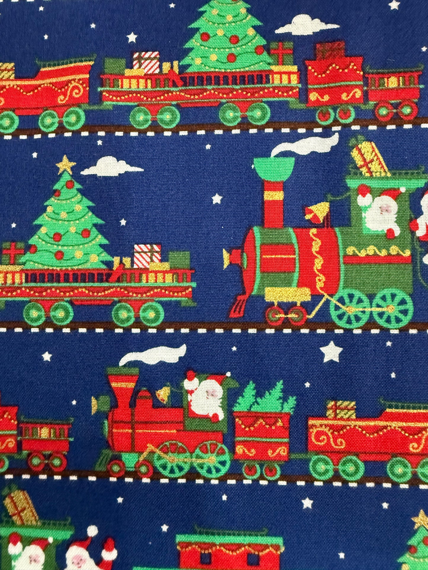 Santa on a Train Christmas Cotton Quilting Fabric