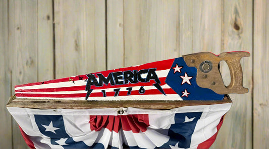 Decorative saw with 'America 1776' design  hand painted on it