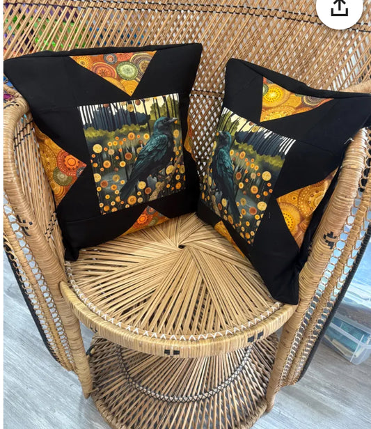 "Handmade quilted throw pillow with decorative fabric and professional finishing"
