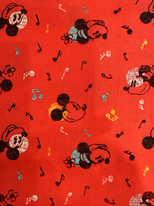 Disney Mickey Mouse Musical Notes Red Cotton Quilting Fabric
