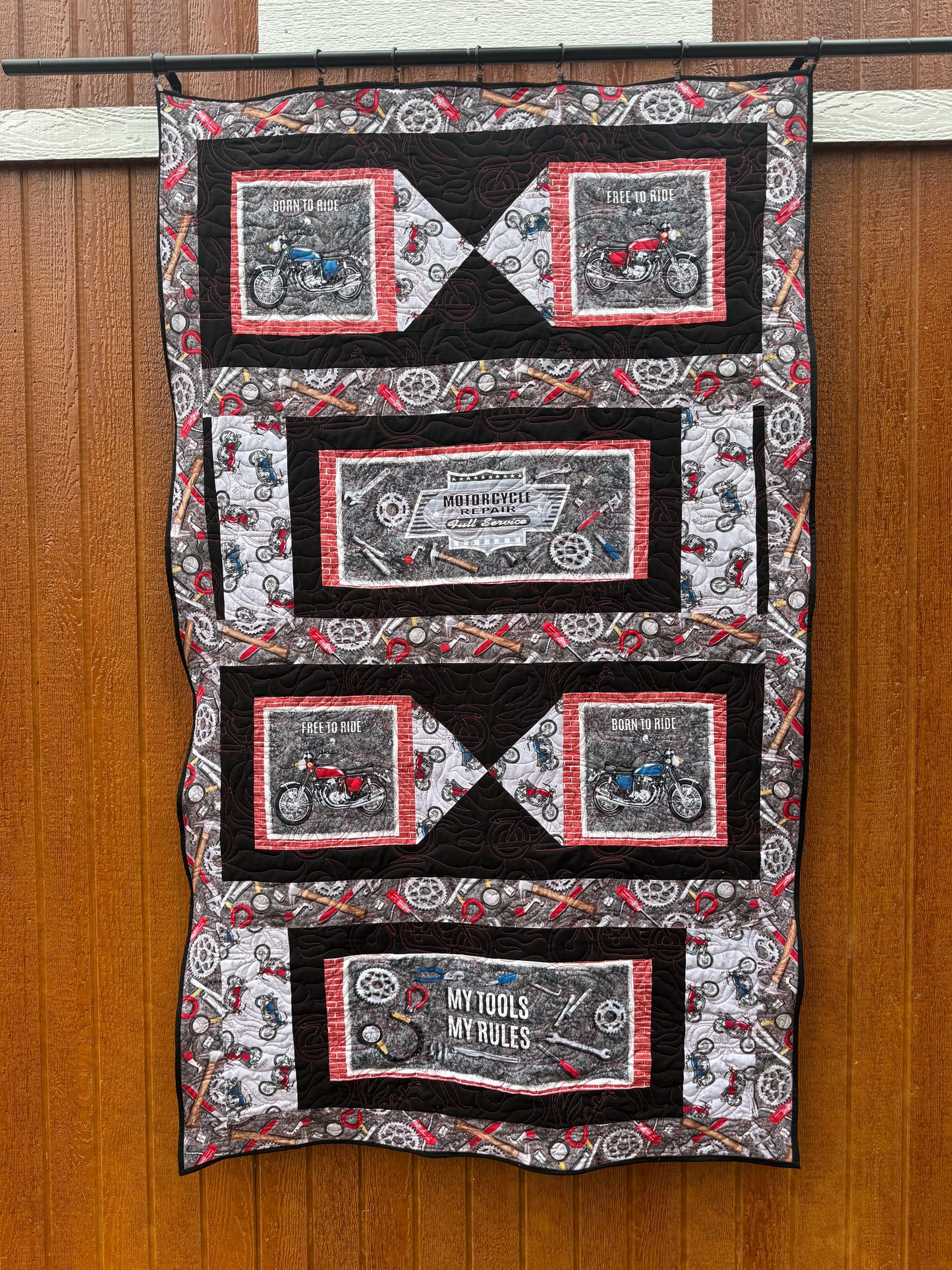 My tools motorcycle garage lap quilt extra long