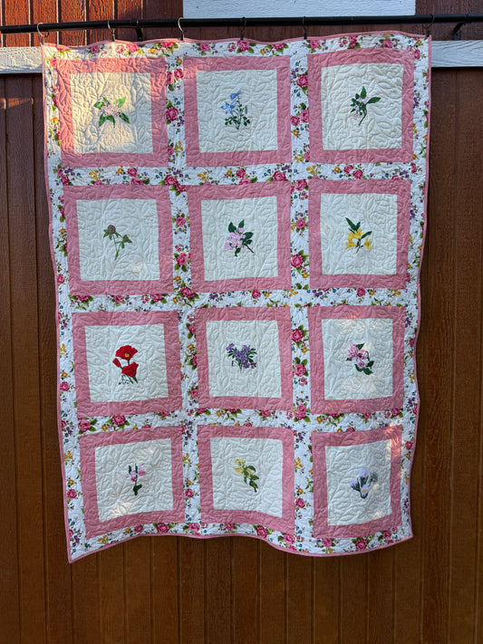 Pink Rose Garden Botanical Quilt